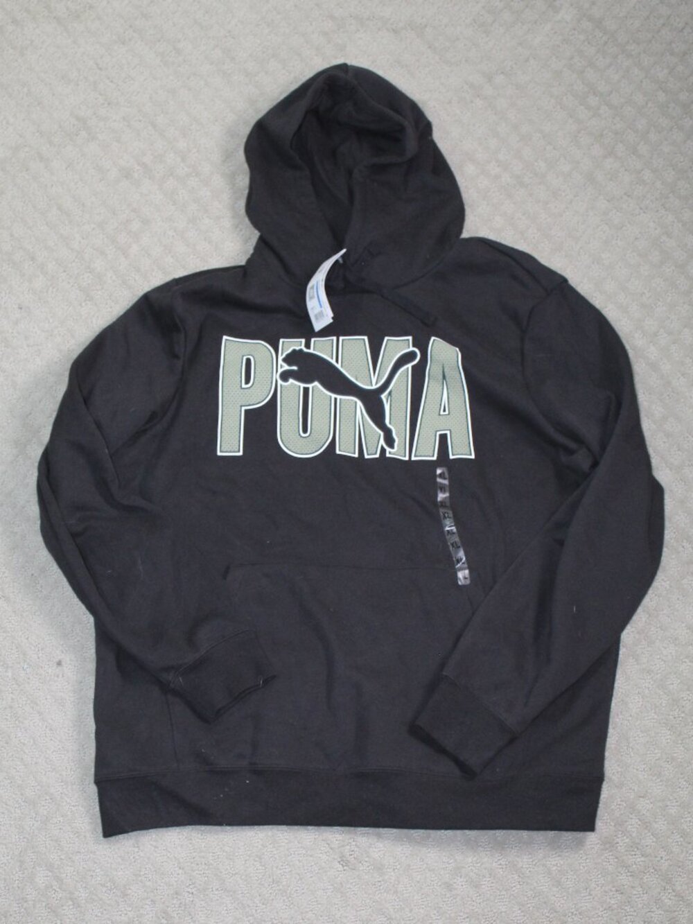 NWT Puma Size XL Black Grey Logo Hooded Sweatshirt